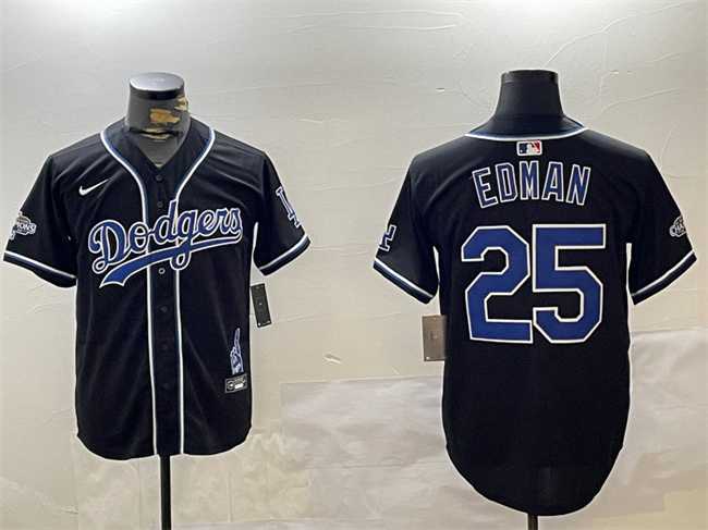 Mens Los Angeles Dodgers #25 Tommy Edman Black 2024 World Series Champions Limited Stitched Jersey